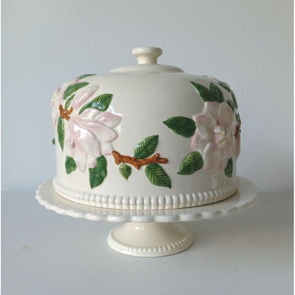 Cumberland Ceramic Floral Cake Plate Dome Valerie